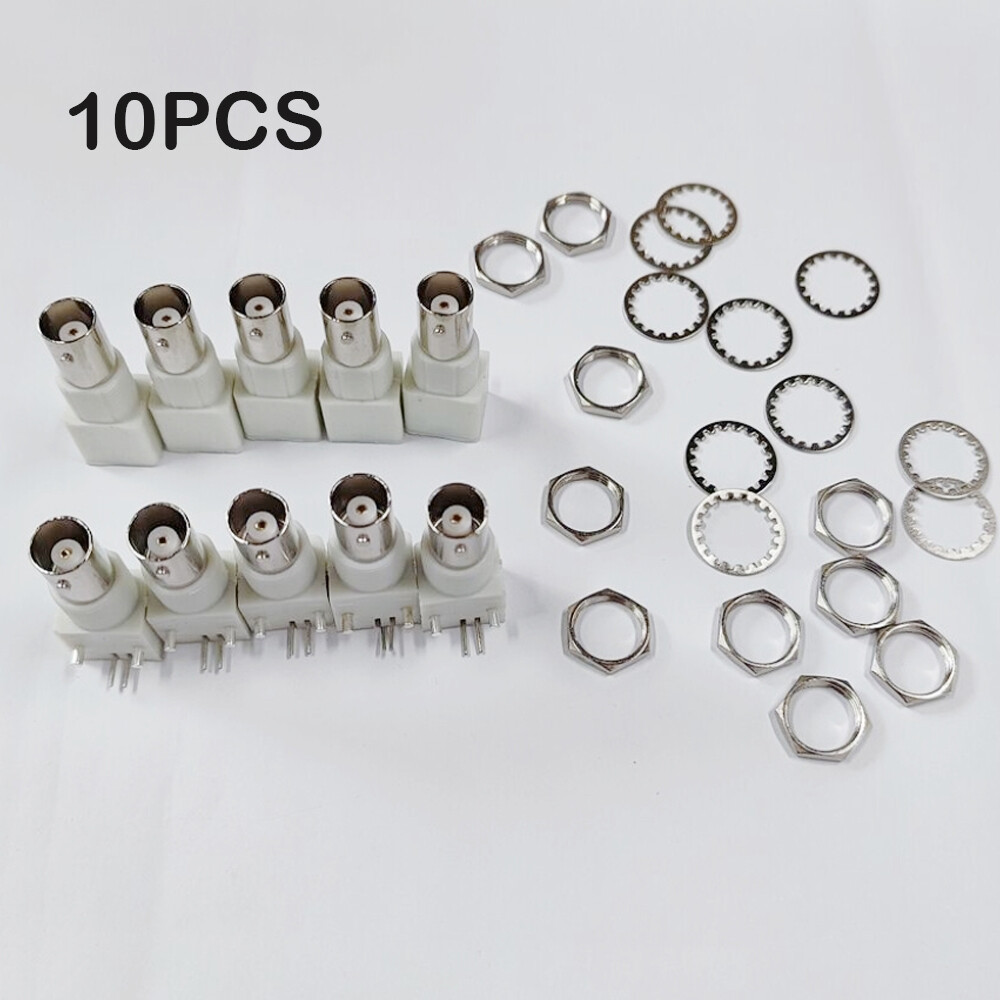 10 x White PC Board PCB Mount Right Angle BNC Female With Nut bulkhead Connector