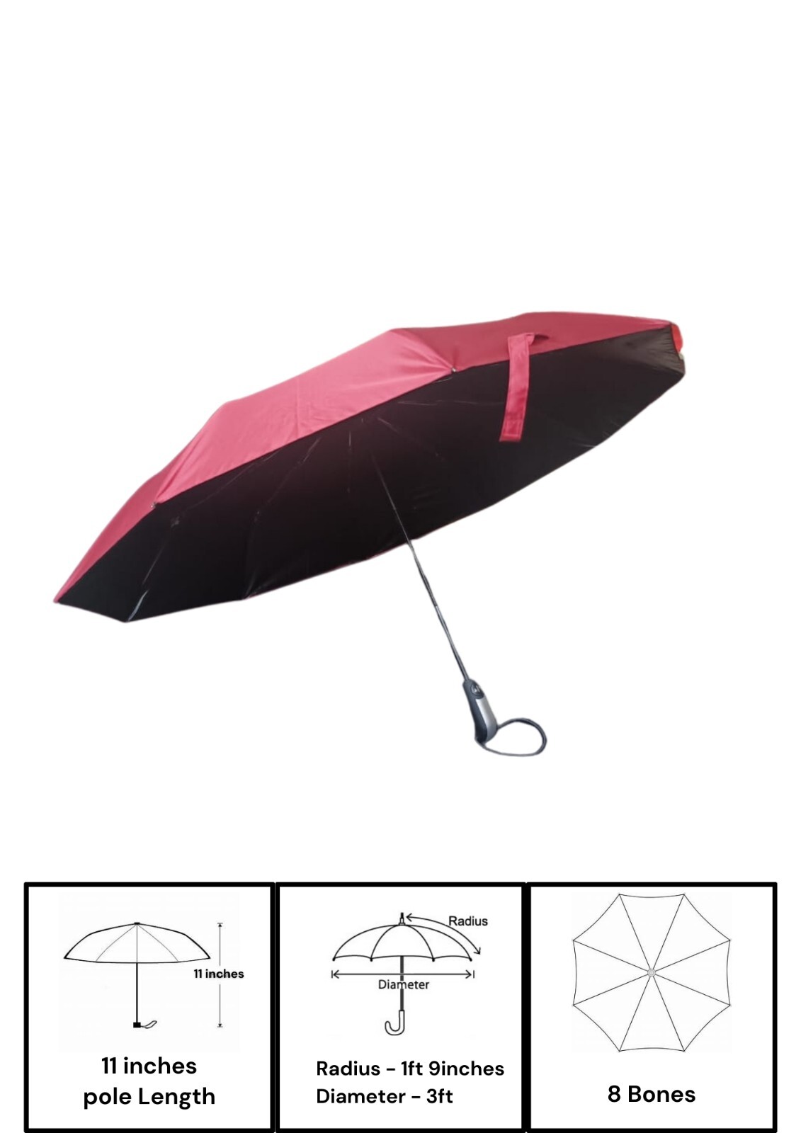 Umbrella with Button Folding Compact 3ft diameter Outdoor Automatic Open & Close
