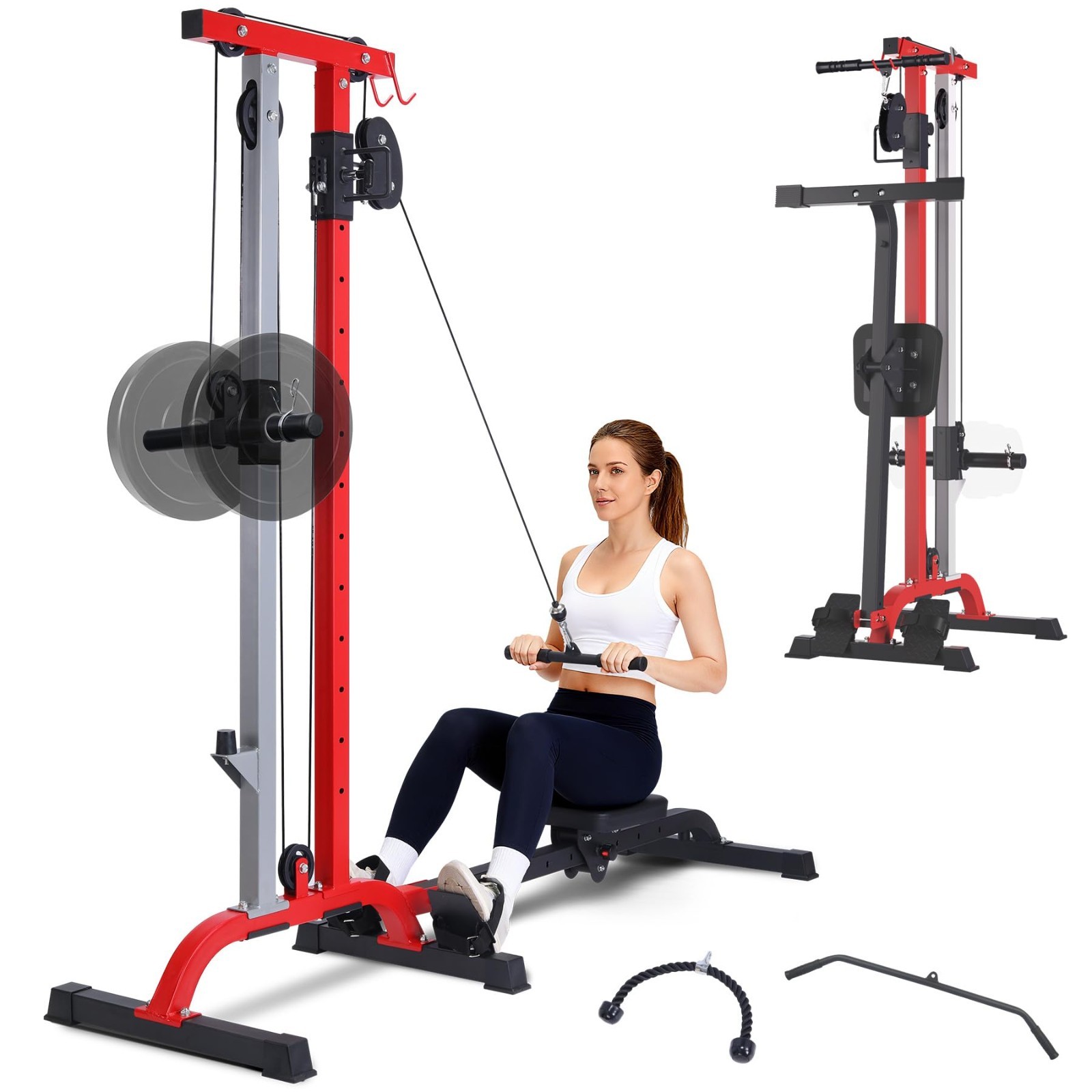 2 in 1 Rowing & Cable Machine, LAT Pull Down with Adjustable Weight and Seat