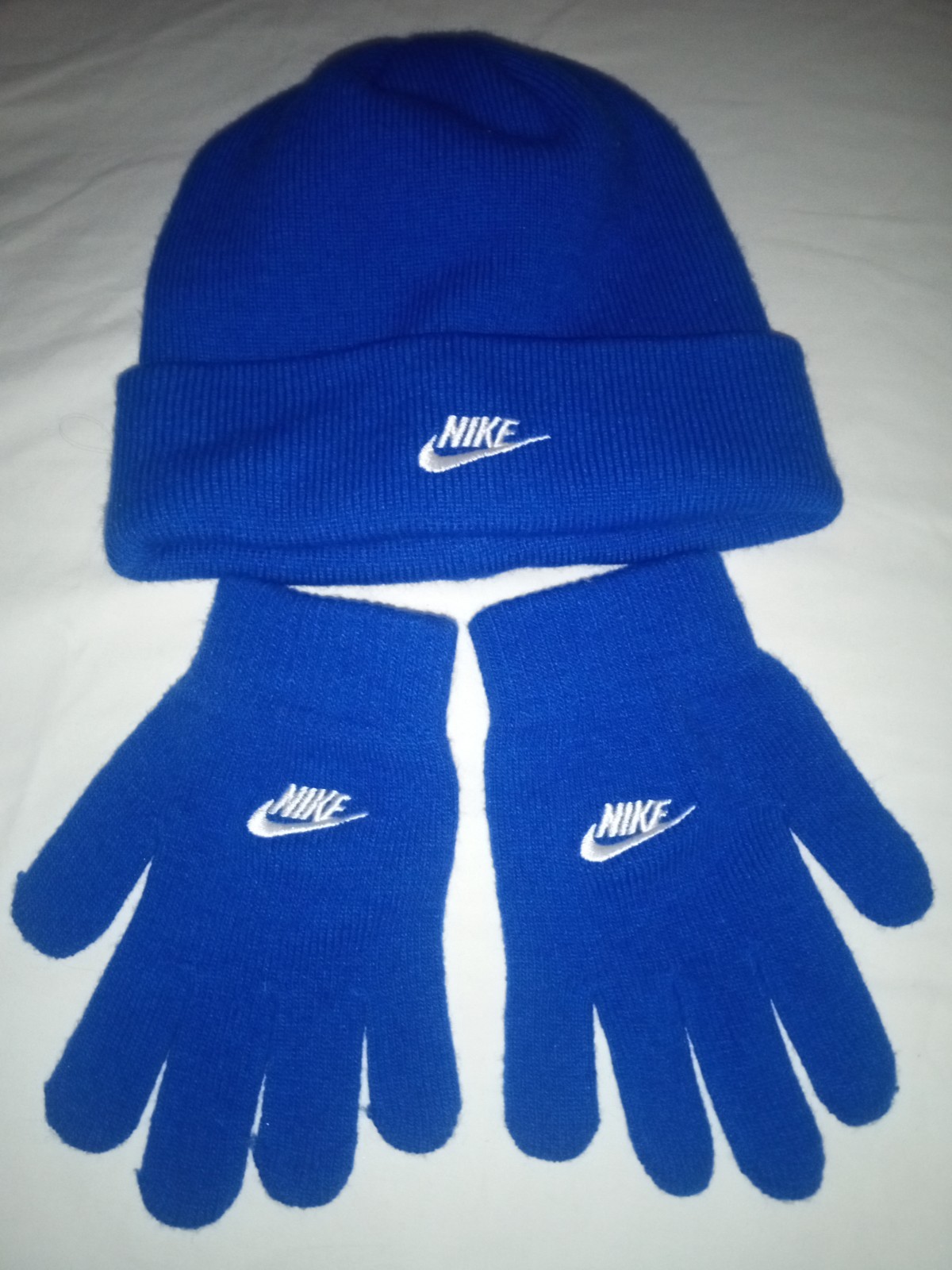 NIKE 2 PIECE BEANIE & GLOVE SET kidsteens Blue/White LOGO