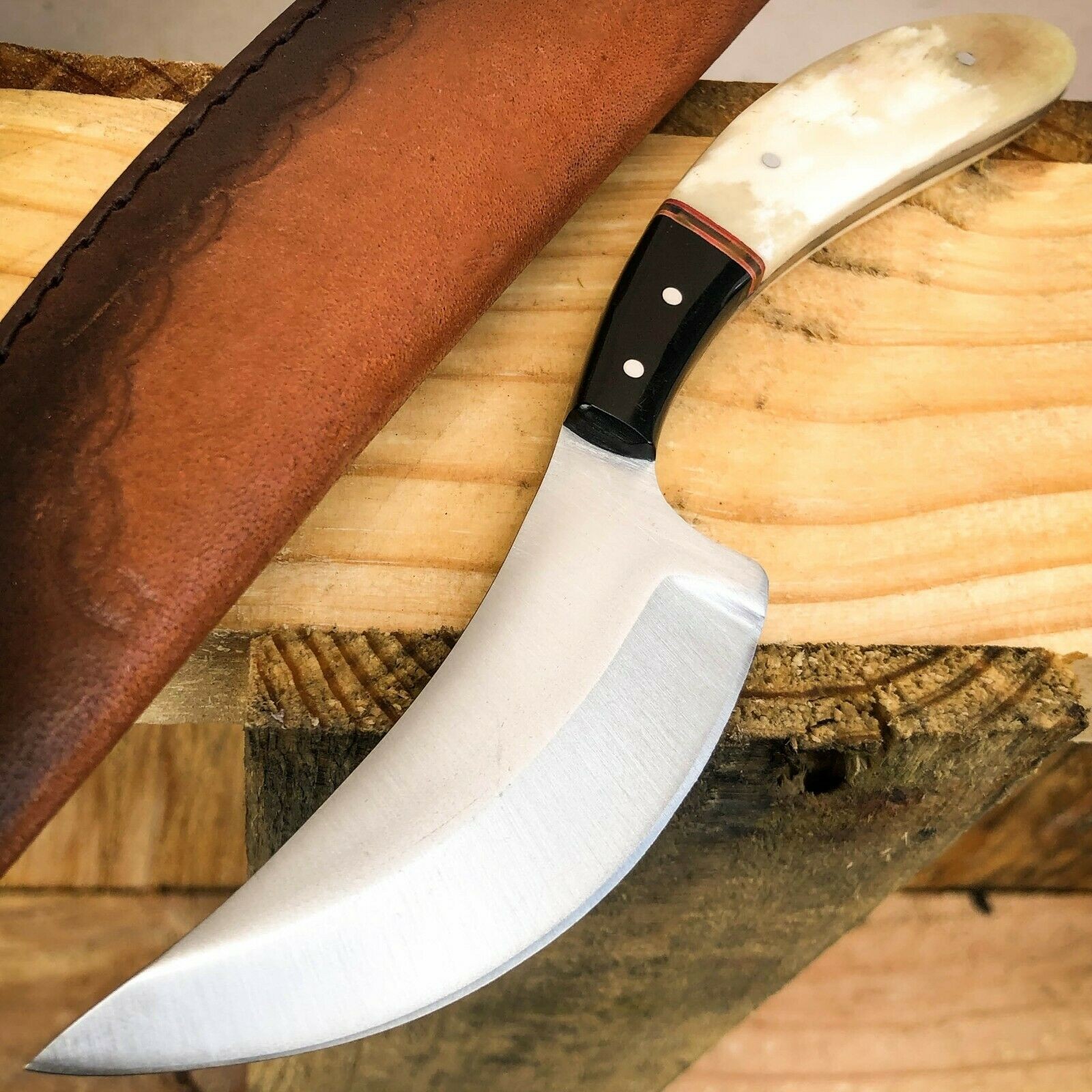 8" Skinner Upswept FULL Tang Hunting Fixed Blade Camping Survival Knife Bone