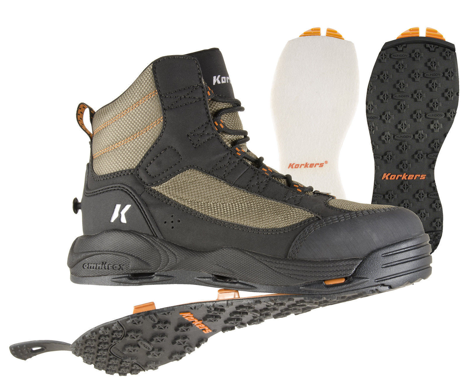 SIZE 12 KORKERS GREENBACK WADING FISHING BOOT FELT + KLING-ON RUBBER 2 SOLES
