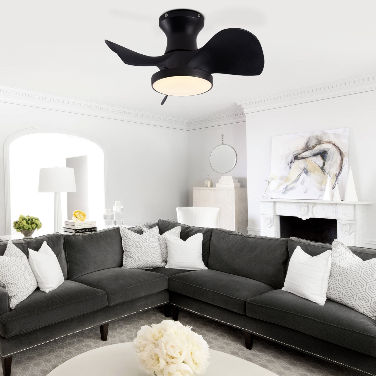 Ceiling Fan w/ Remote Control, 3 Speed & Light, Reversible DC Motor, Low Noise
