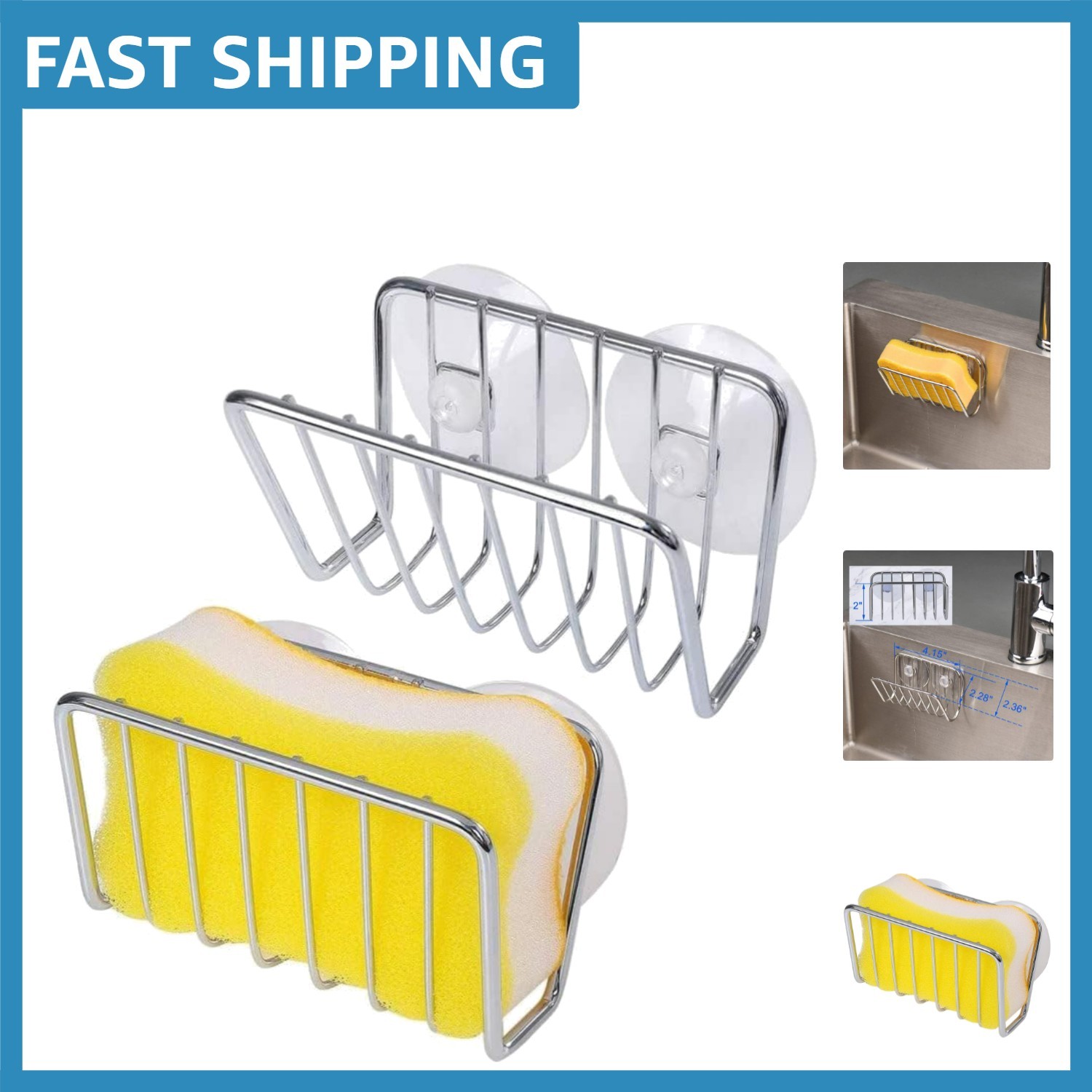 Stainless Steel Suction Cup Sponge Holder Set - 2 Pack for Stylish Storage