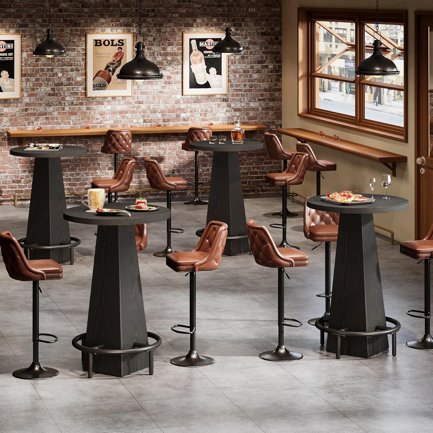 Bar Table, 37.4" High Round Pub Table for Small Bars, Dining Room, Kitchen-Black