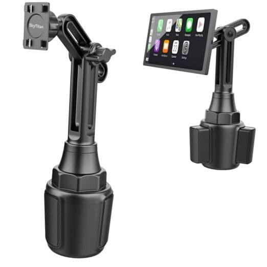 Cup Holder Car Mount for Portable CarPlay Screens, Adjustable Height, Flexible