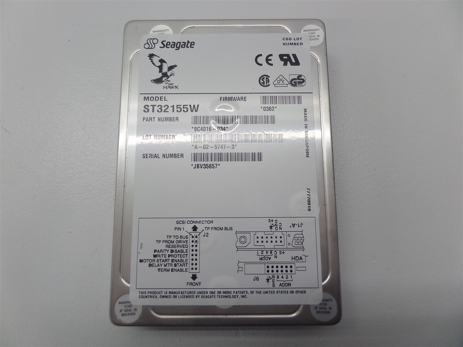Seagate Hawk ST32155W 2.0GB 3.5" SCSI Hard Drive 9C4016-034