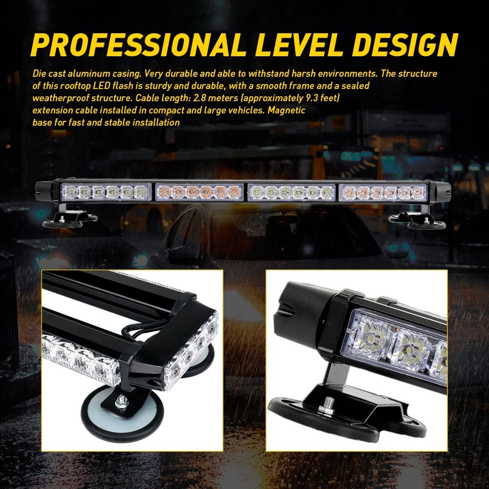 Flashing LED Lights Emergency Bar Rooftop Double Side Strobe Warning White Amber