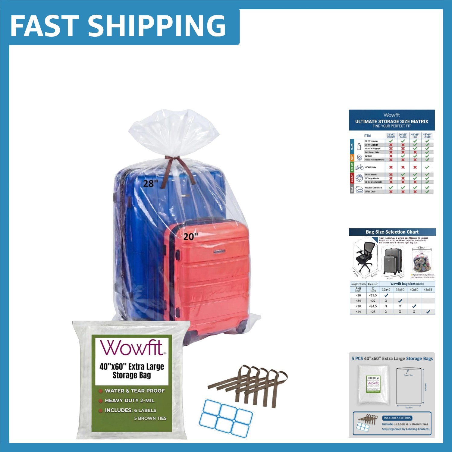 Heavy-Duty 40x60 Inches Clear Plastic Bags – Perfect for Luggage & Attic Storage