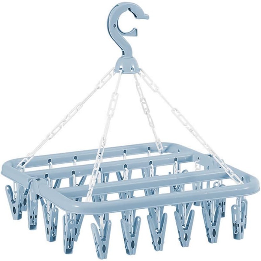 32 Clips Folding Laundry Hanger, Laundry Drying Rack Folding Sock Hanger,