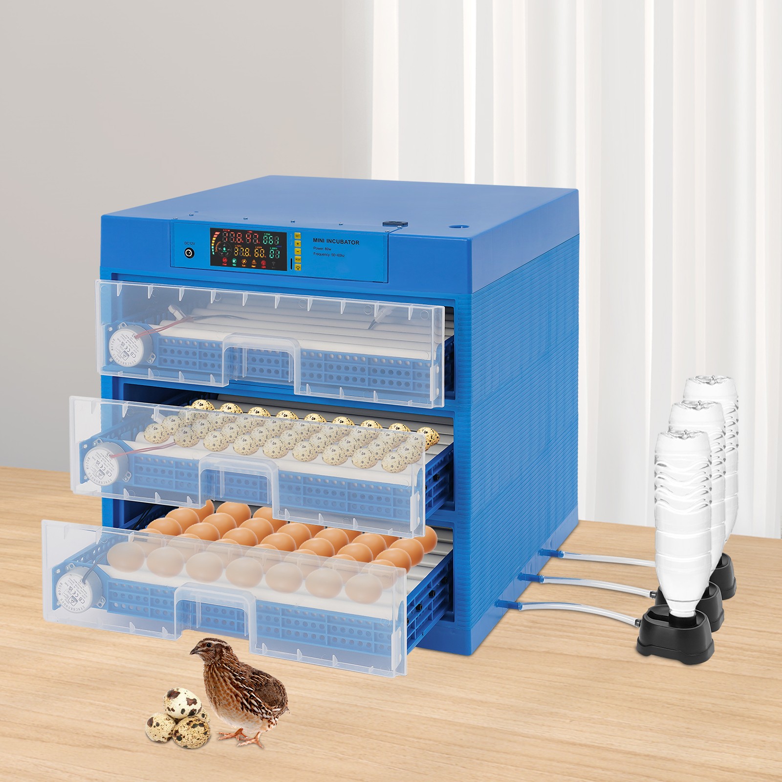 Automatic Egg Incubator 150-180 Eggs, Auto Turning, LED Display, Blue
