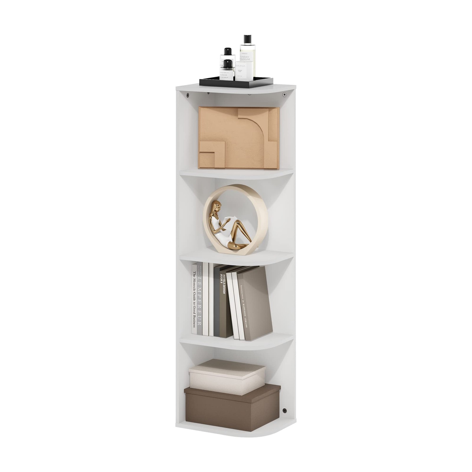 Maximize Corner Space - 4 Tier White Bookcase Shelf Unit