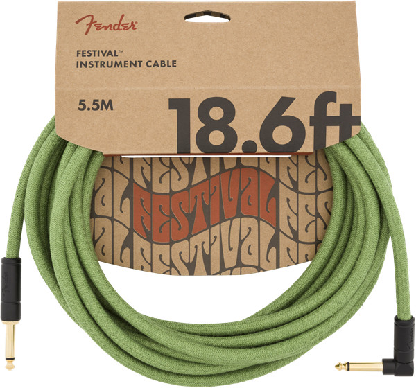Fender Festival Instrument/Guitar Cable Eco-Friendly Pure Hemp, GREEN 18.6' ft