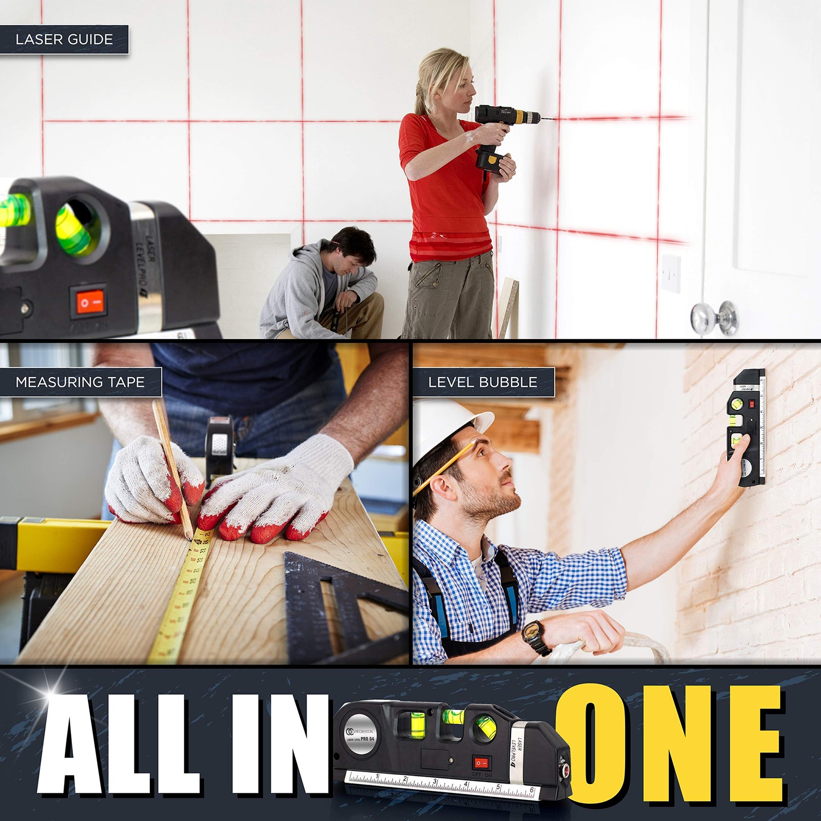 Ofircreation Stud Finder & Multifunction Device (Laser Level Black and Orange
