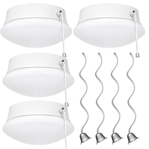 Flush Mount Ceiling Light with Pull Chain Surface Mount LED 7 Inch | 4 Pack