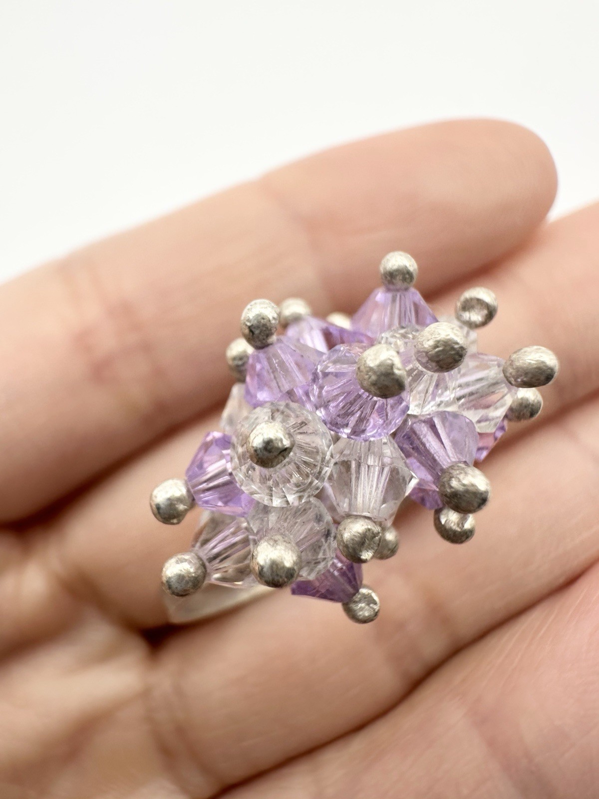 Handmade Purple Crystal Floral Cluster Ring Size 9