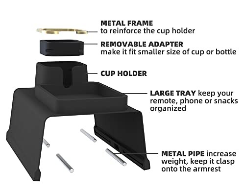 Couch Cup Holder Tray, Elimiko Silicone Anti-Spill and Anti-Slip Recliner Table