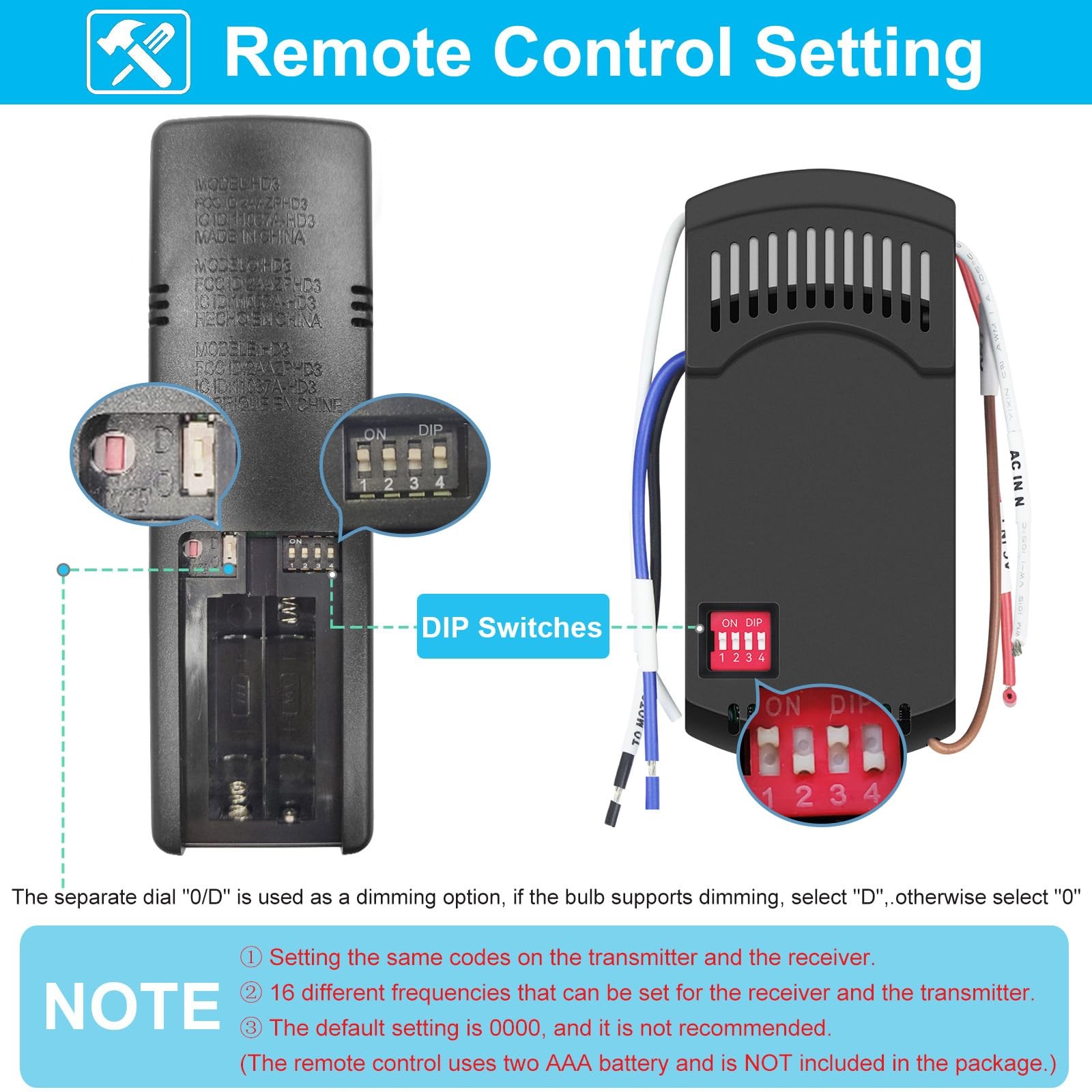 3Speed Universal Ceiling Fan Remote Control Kit for Hampton Bay, Replacement ...
