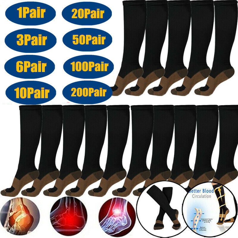 Lot Pairs Copper Compression Socks 20-30mmHg Graduated Support Mens Womens S-XXL
