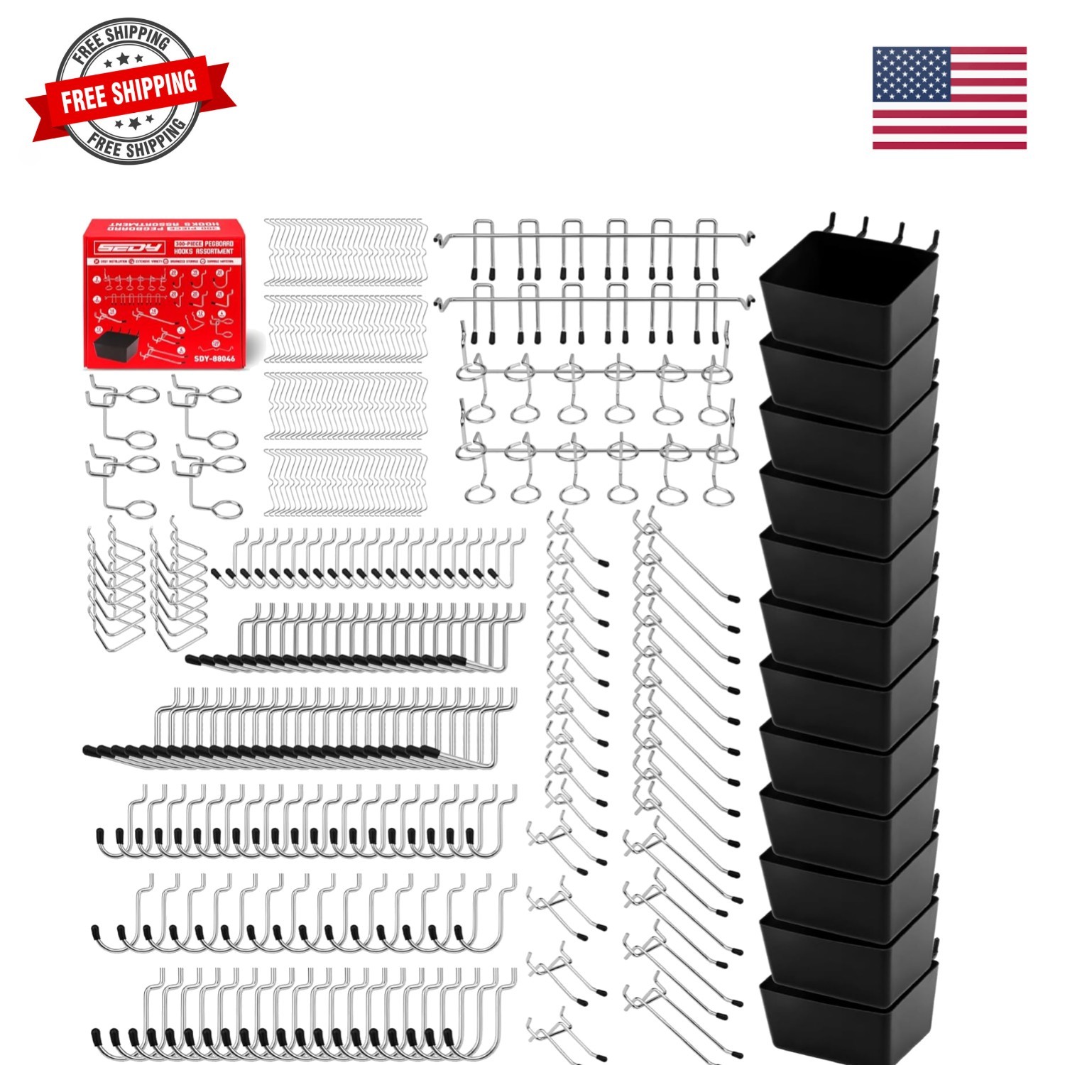300-Piece Pegboard Hook Set, Pegboard Organizer Accessories for Hanging, Dura...