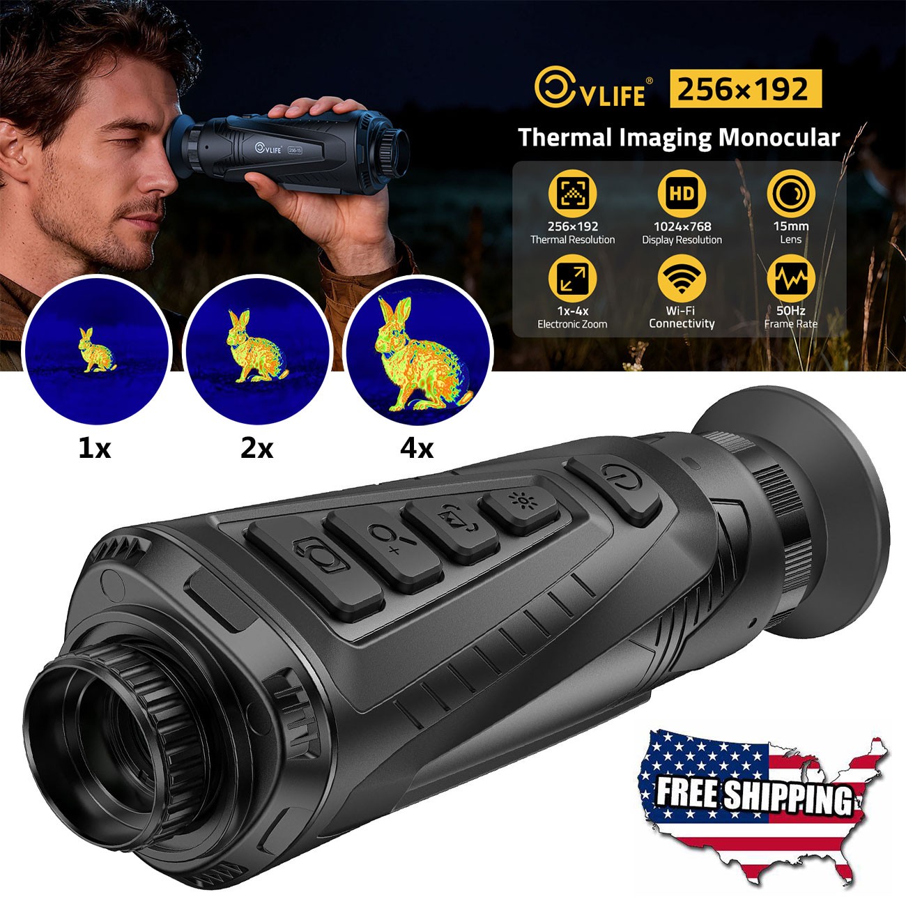 Thermal Imager Hunting Imaging Monocular Night Vision Camera Telescope 256x192