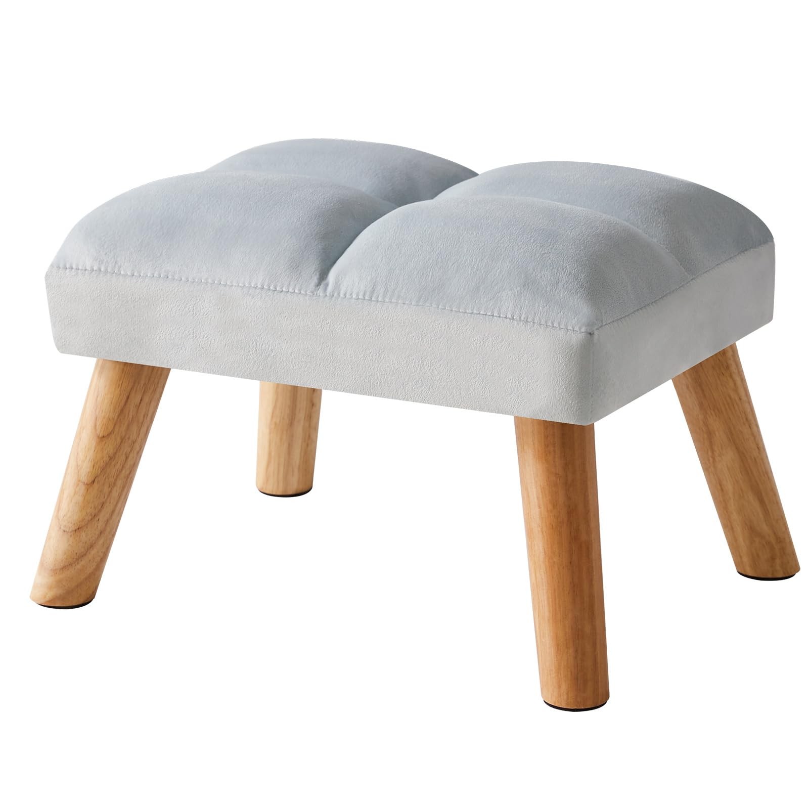 Small Ottoman Footstool Wooden Leg Padded Blue UHBD032H 15.74x11.81x10.62 Inch