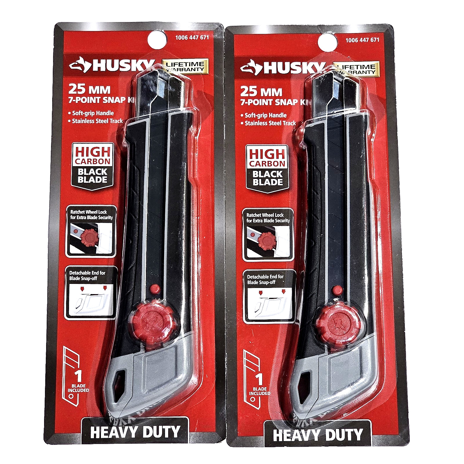2Pack Husky 25mm 7-point Snap Knife Soft Grip Handle Heavy Duty 1 Blade Included