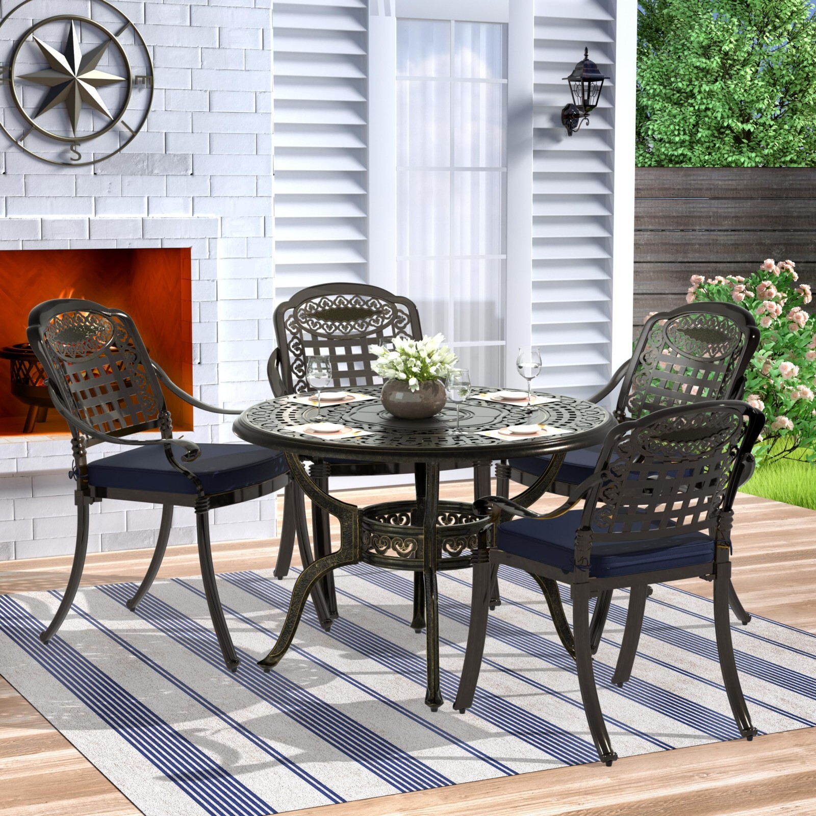 5PCS Outdoor Patio Dining Set Patio Furniture Set Cast Aluminum Dining Table Set