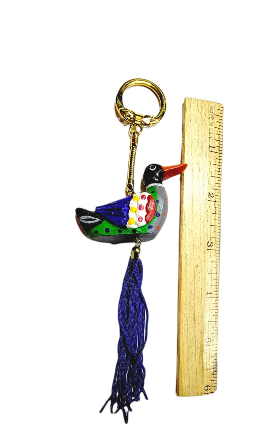 Duck Tassel Keychain Artisan Painted Wooden Feng Shui Keyring Tassle Gift