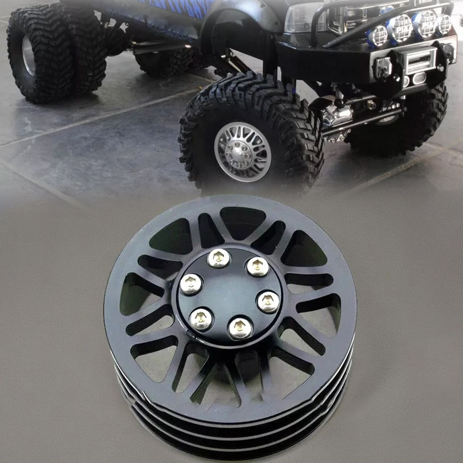 Black Alloy 1.9 Wheel Rim Set  2 front +2 Dually Rear for RC4WD RC Car Crawler