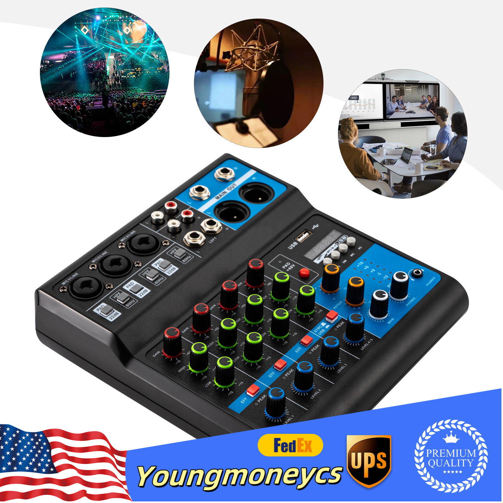 5 Channel Mini Audio DJ Mixer Sound Board Console System