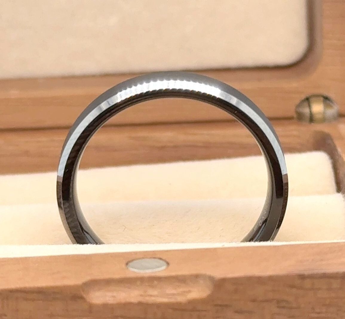 Matt Finish Beveled Edge Future Wife Band Stacking Black & Silver Tungsten Ring