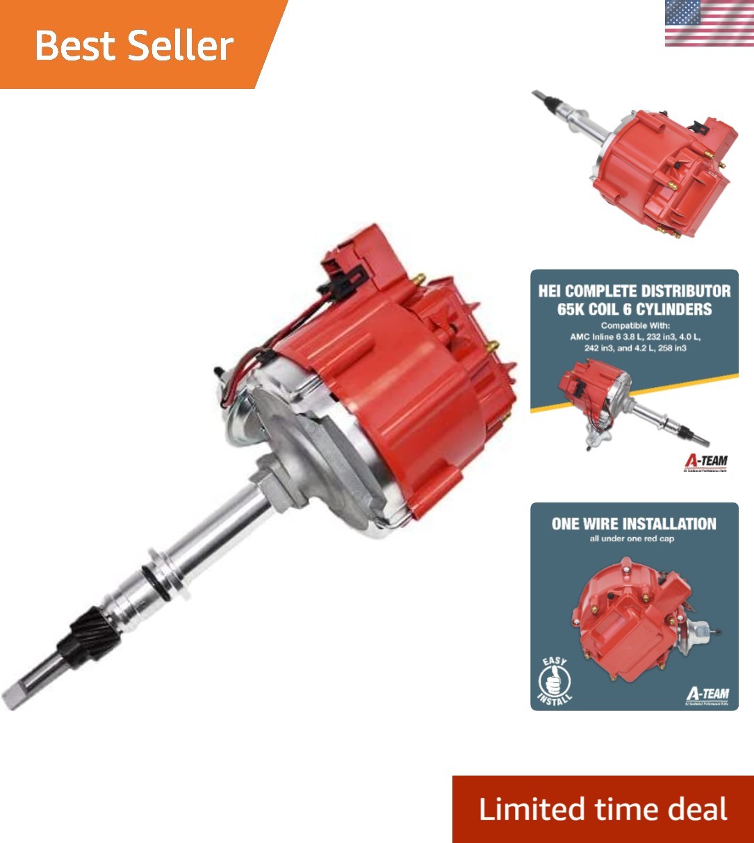 Slant-6 HEI Distributor - Red Distributor Cap, 6 Cylinder, 65K-Volt Coil - On...