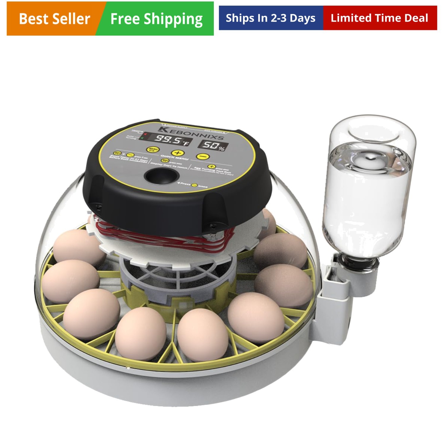 12 Egg Incubator with Humidity Display, Egg Candler, Automatic Egg Turner, fo...