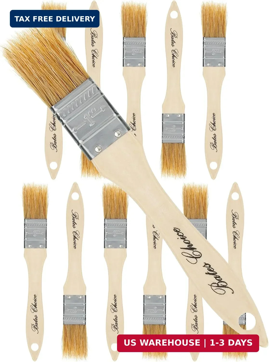 Bates- Chip Paint Brushes, 1-Inch, 12 Pack, Natural Bristle