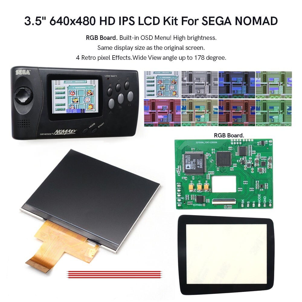 OSD Menu 3.5'' HD 640x480 IPS Hight Light LCD RGB Board for SEGA Nomad Console