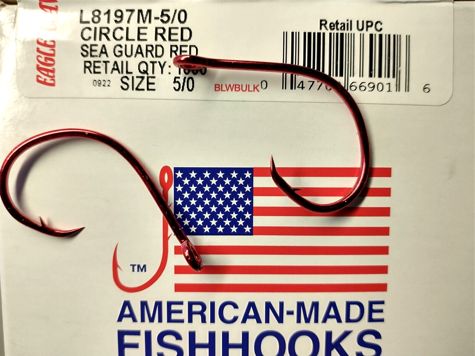 (25) Eagle Claw Lazer Sharp Circle Sea hooks (Size 5/0) Sea Guard Red (BULK)