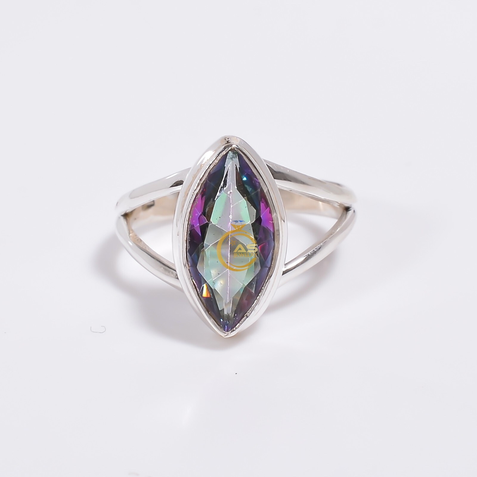 Top Quality Solid 925 Sterling Silver Jewelry Ring Rainbow Mystic Topaz Gemstone