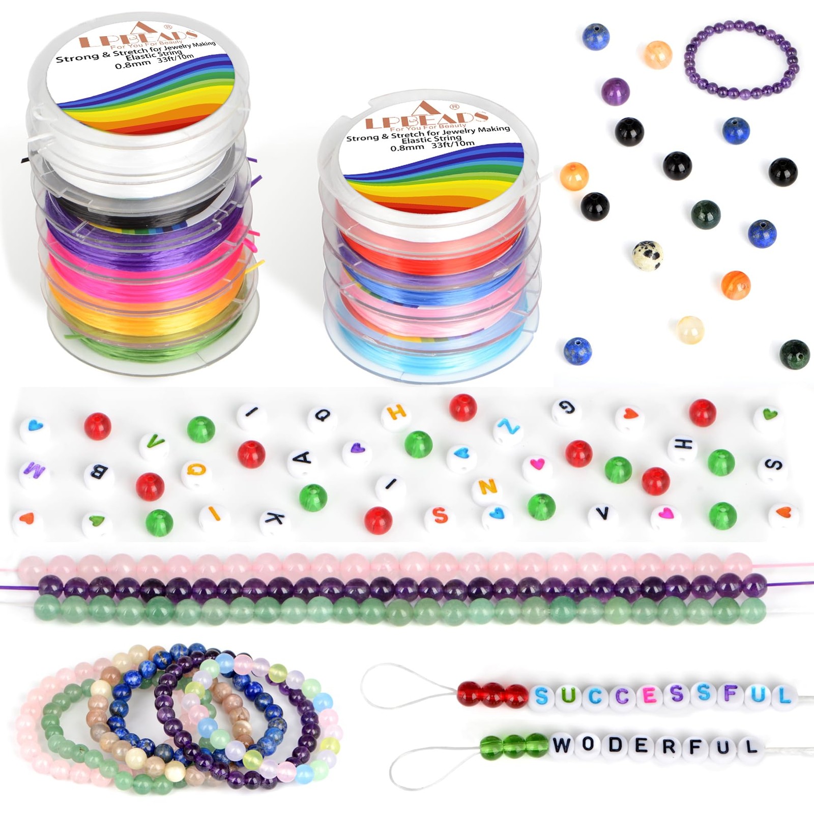 LPBeads 12 Rolls 0.8mm Elastic Stretchy String String, Colorful