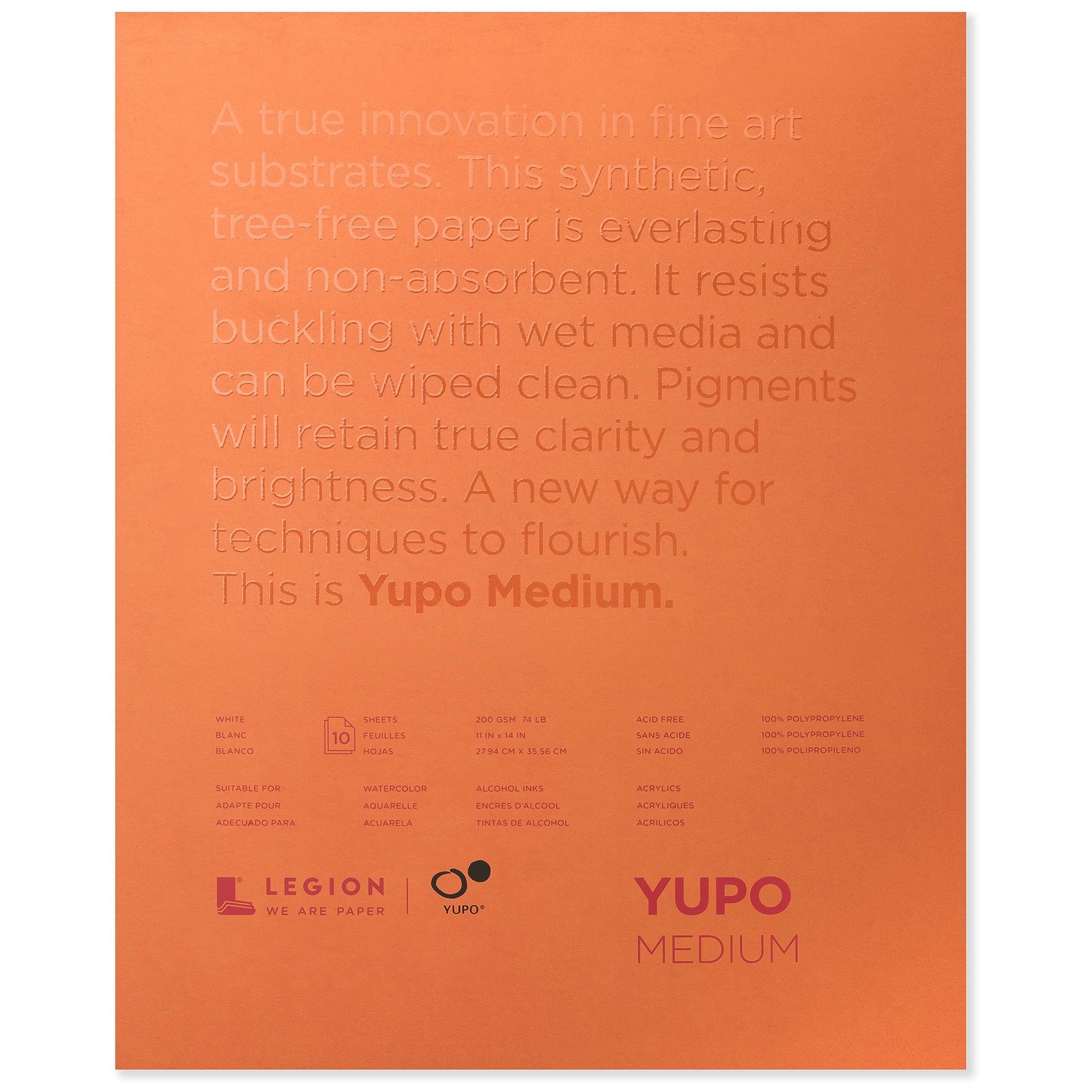 Yupo Synthetic Watercolor Paper Pad 11x14 Inches 10 Sheets Bright White