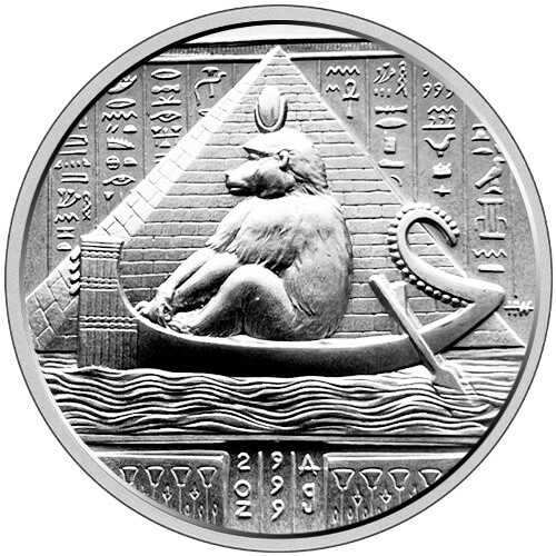 2oz Silver Egyptian Gods Thoth Round Ultra Relief 999 Moon Math Science Baboon
