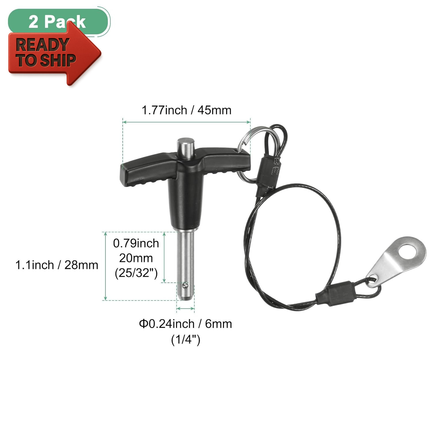 2-Pack T Handle Lock Pins, 1/4"(6Mm) Dia. 25/32"(20Mm) Usage Length Push-Button
