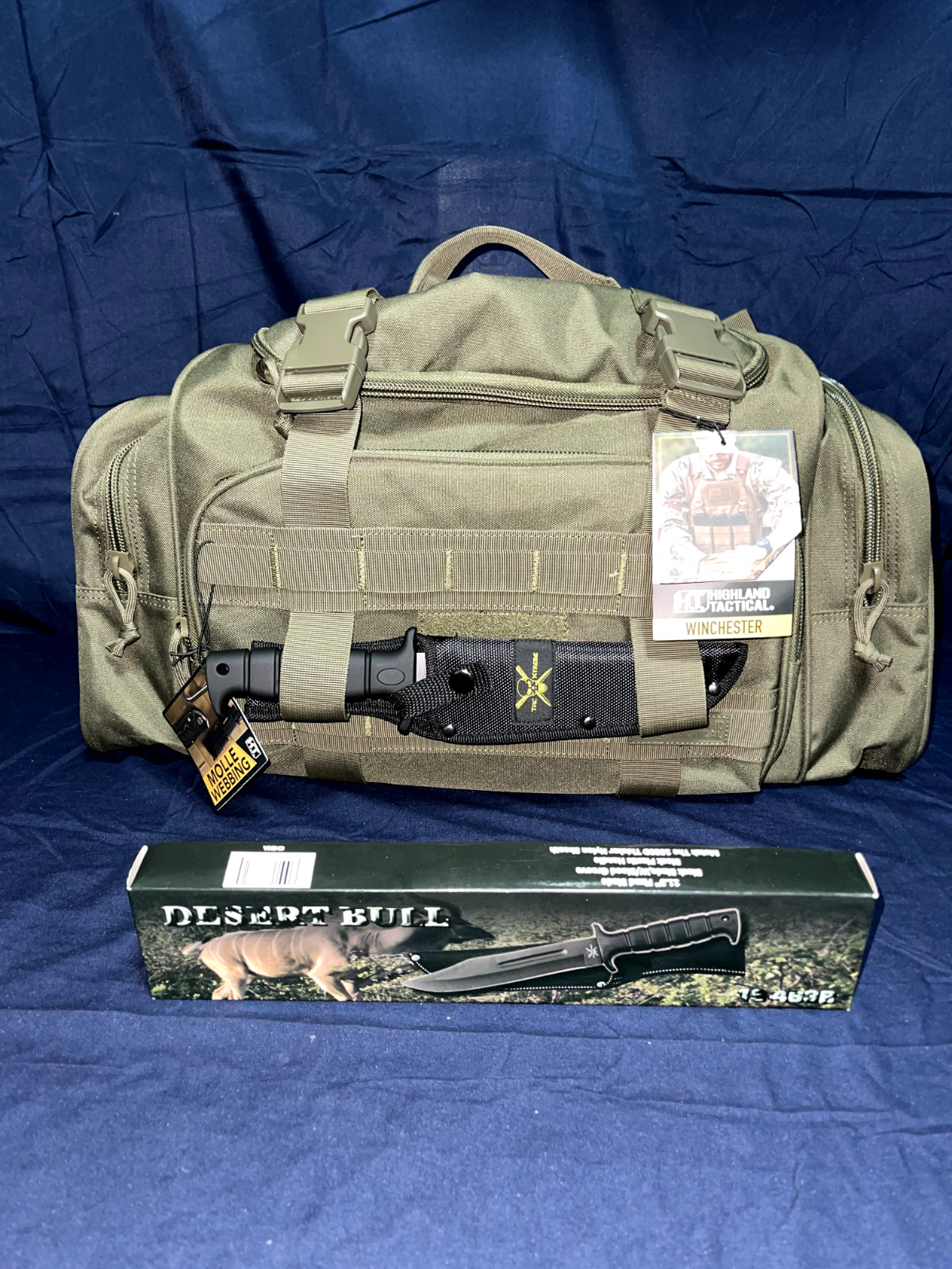 SURVIVAL TACTICAL MULTIPLE POCKET WINCHESTER BAG & TAC EXTREME KNIFE