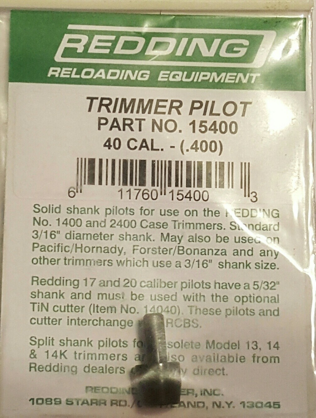 15400 REDDING HORNADY FORSTER 40 CAL RIFLE TRIMMER PILOT - NEW - FREE SHIP!