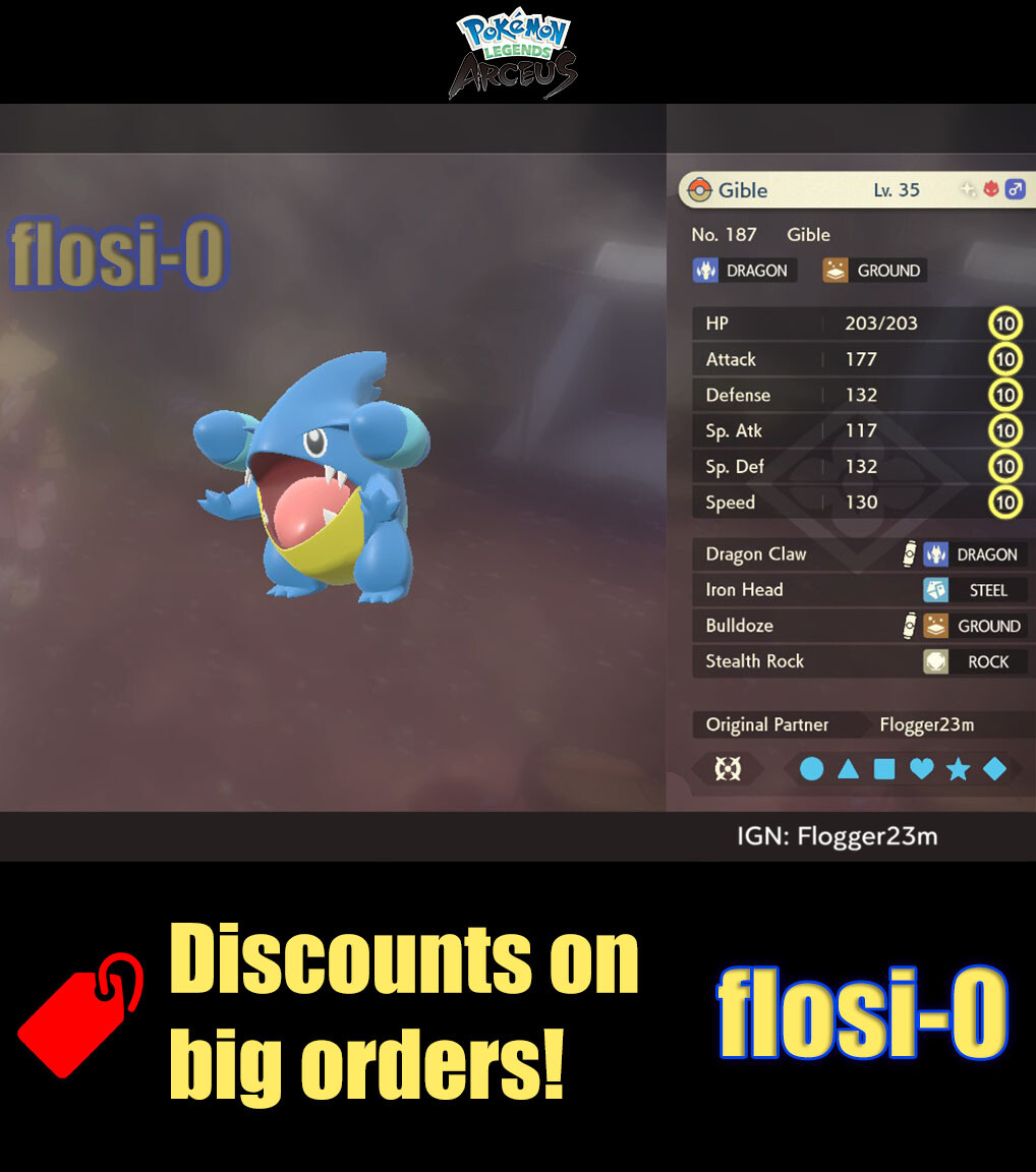 6IV Shiny Alpha Gible Max Effort Level Pokemon Legends Arceus