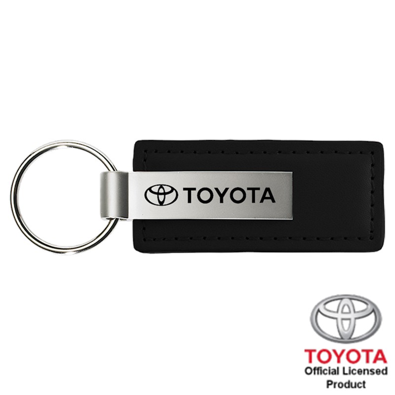 Toyota LOGO on Black Leather Rectangular Key Fob Keychain Key Ring
