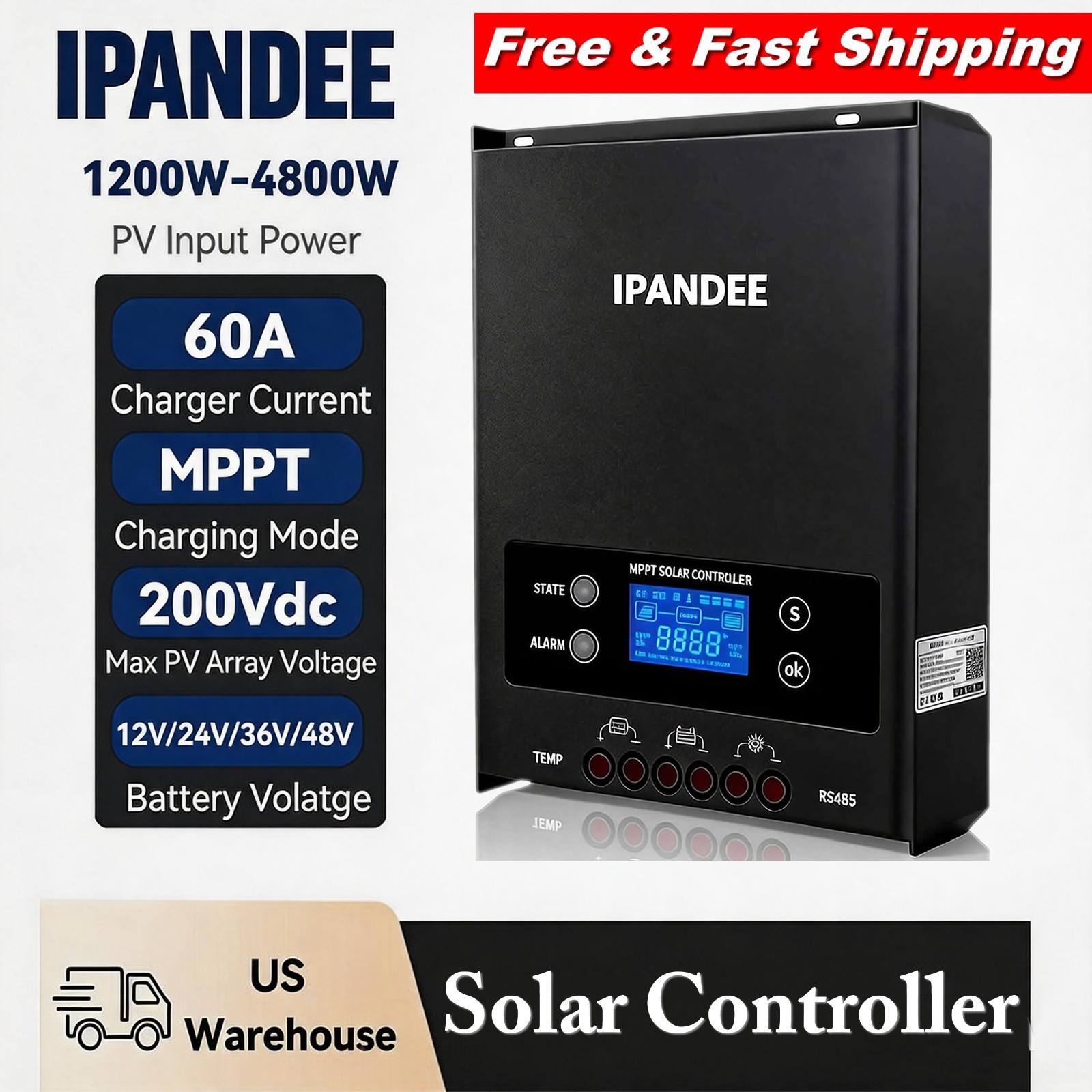 MPPT 60A Solar Charge Controller Battery Regulator Charger 12V/24/36/48V PV 200V