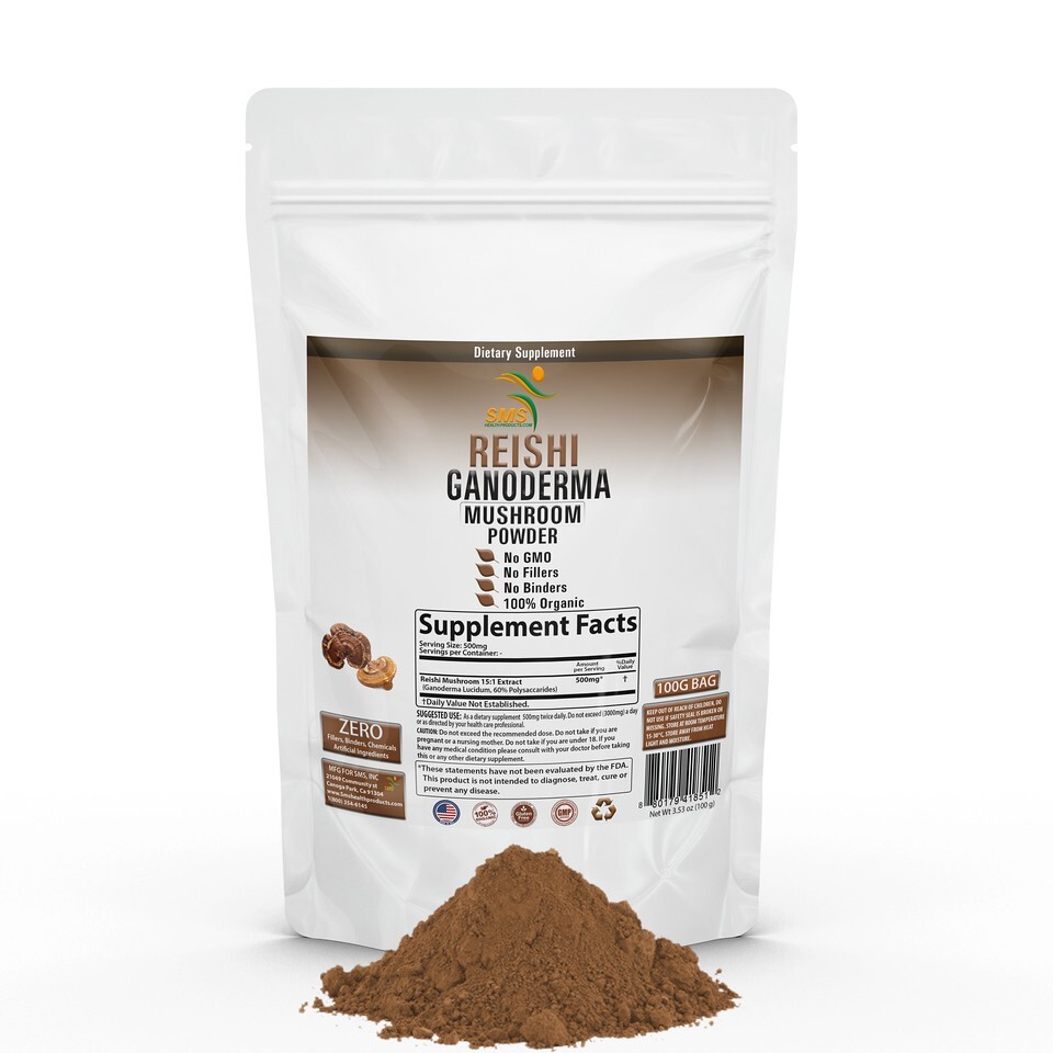 REISHI MUSHROOM STRONG ORGANIC POWDER 60% POLYSACCHARIDES EXTRACT SPORES