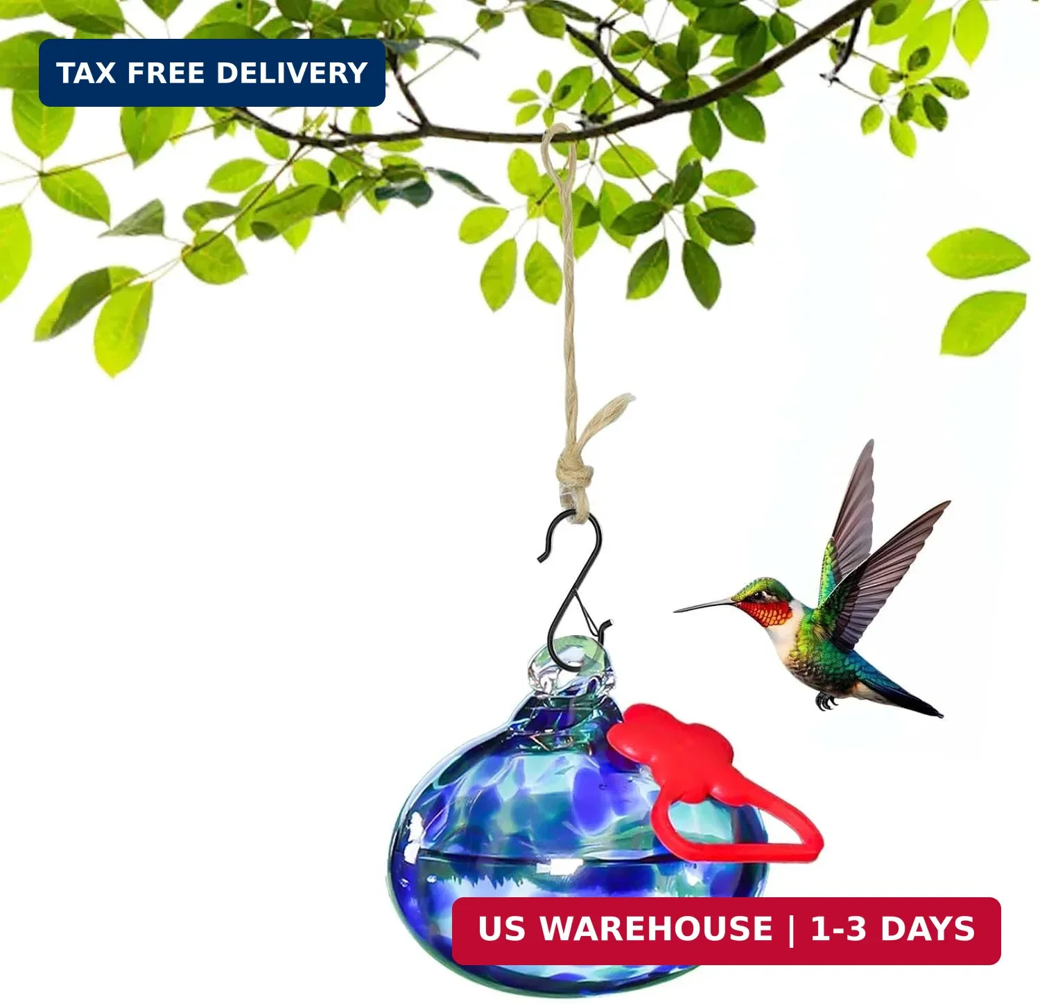 Small Hummingbird Feeders for Outdoors Hanging,Hand-Blown Glass Hummingbi