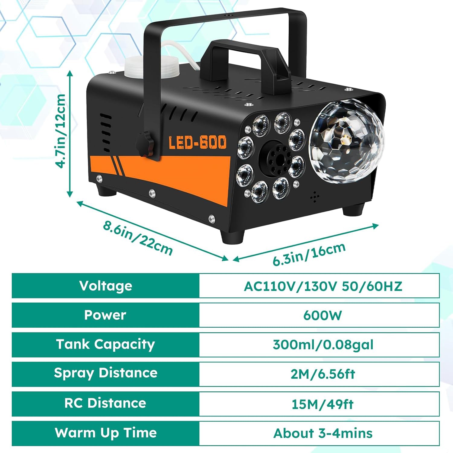 600W Fog Machine Smoke Machine w/ Disco Ball Lights 3000CFM 13-Color LED Effects